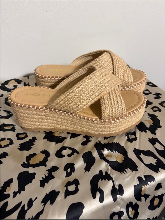 Soda Shoes - Soda Natural Tan Woven Platform Wedge Sandals